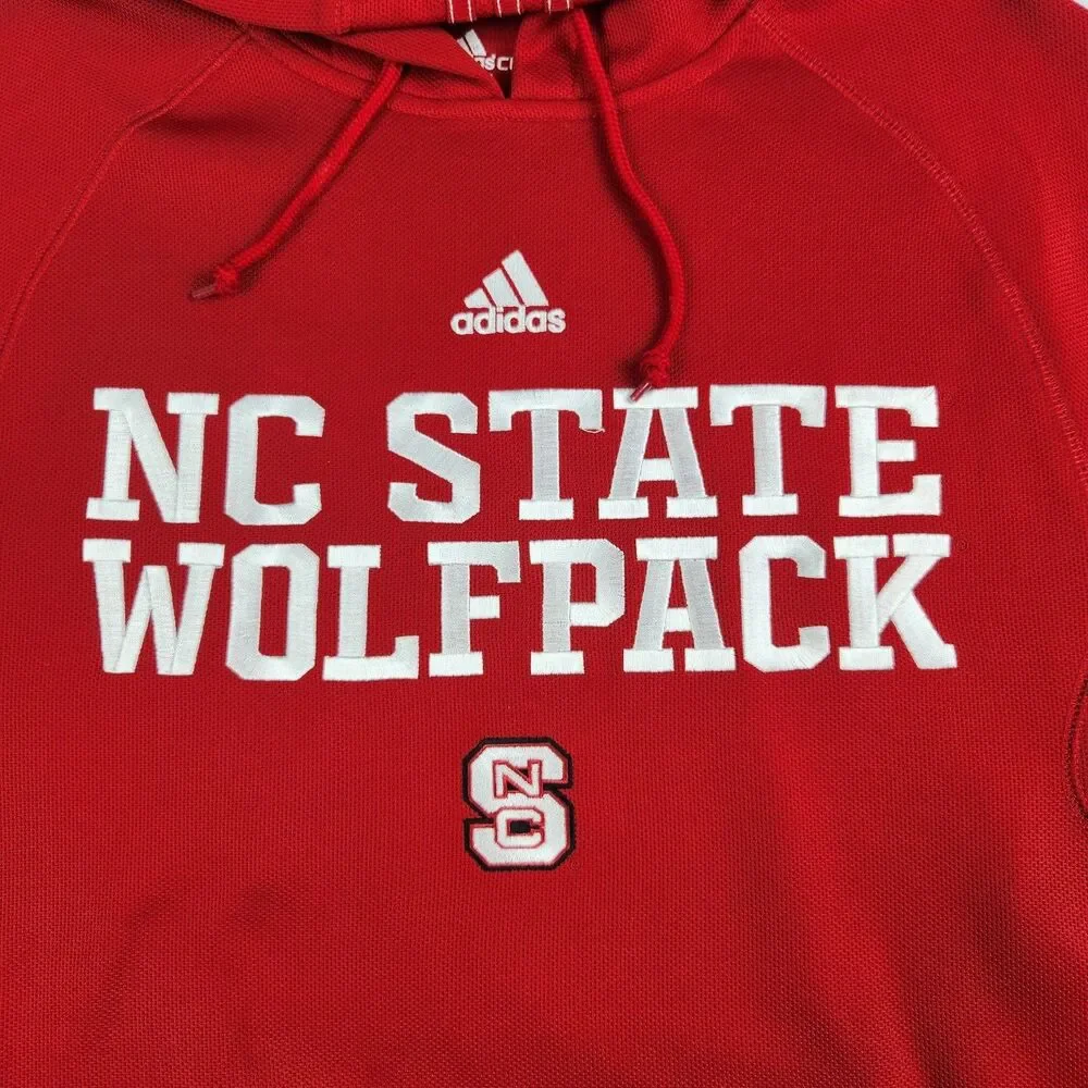 Adidas NC State Wolfpack Hoodie Mens Large Red Pullover Spellout Logo University